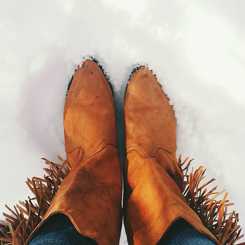 Vintage leather fringed cowgirl boots